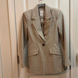 Avec Les Filles Beige Checkered Blazer